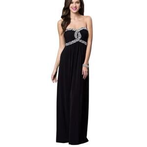 Y2K Strapless Gown dress Black Rhinestone City Triangles Juniors 9 Formal bridal